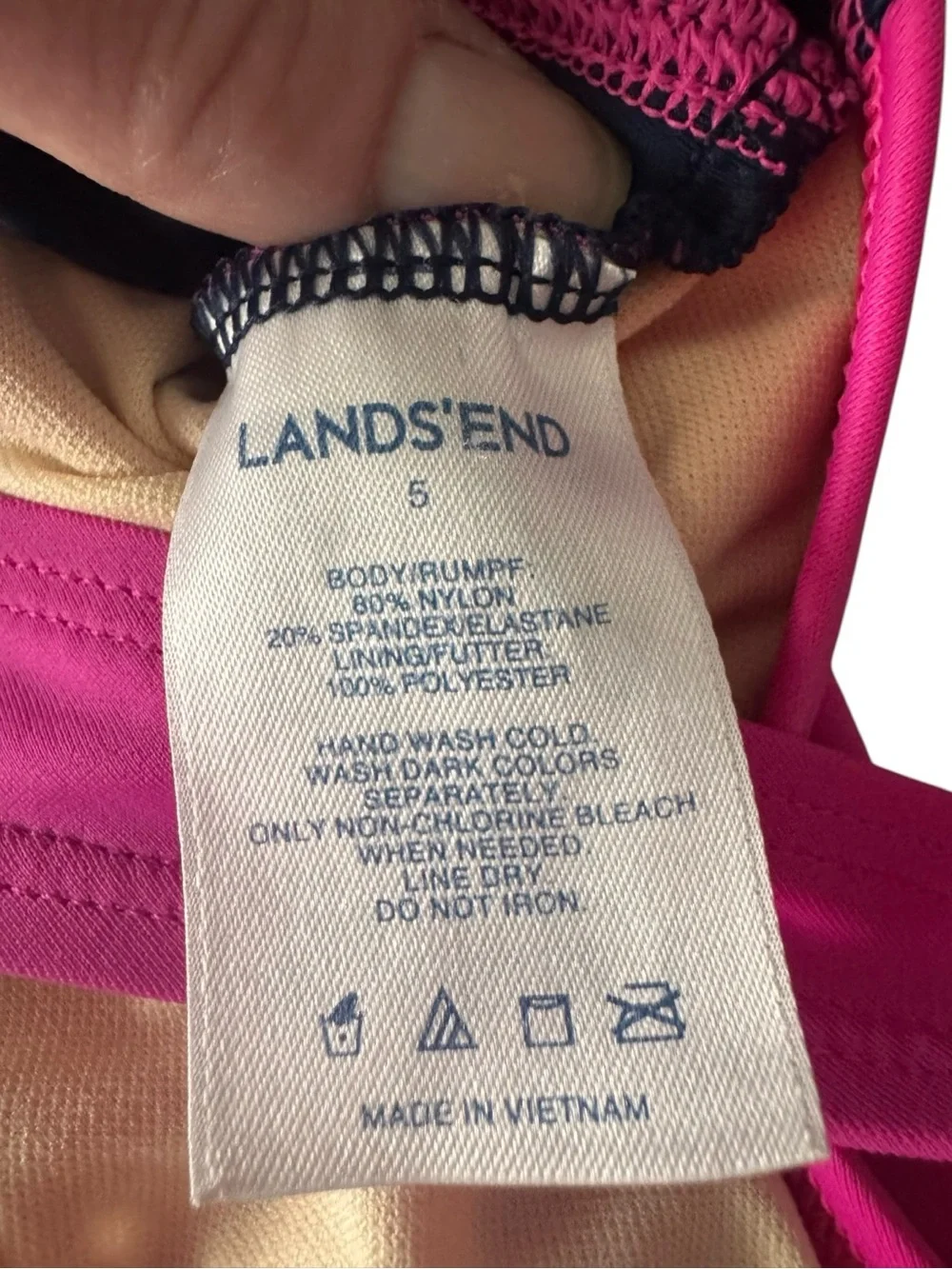 Lands’ End Girls Colorblock One Piece Swimsuit Size 5 Pink and Navy